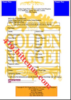 Golden Nugget Hotel Casino Workers Registration Form London-United Kingdon
